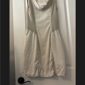 XCVI Hooded Sleeveless Midi Dress in Cream and Beige